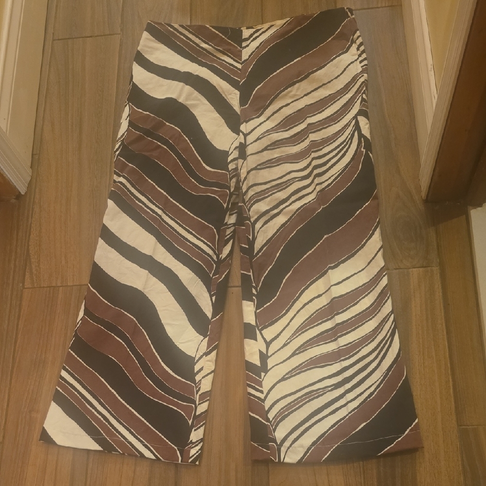 Trina Turk Zebra Print Boho Pants in Brown and Cream Size 12